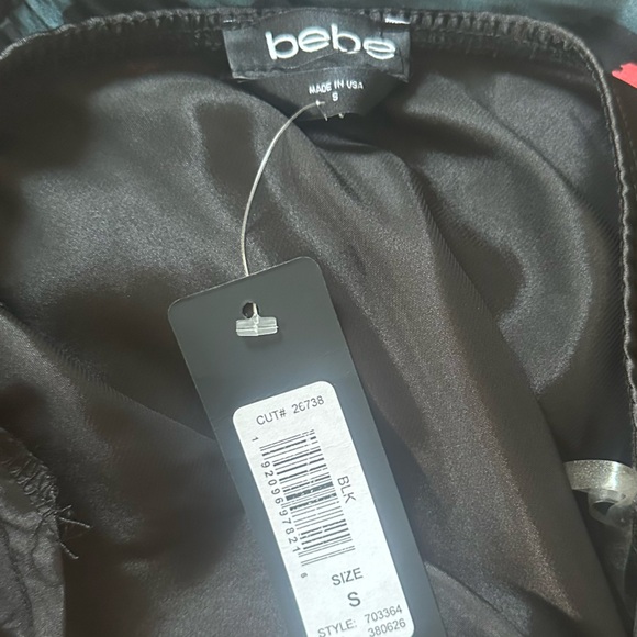 NEW BEBE Black Satin Halter Lettuce Hem Midi Dress Small - Picture 5 of 6